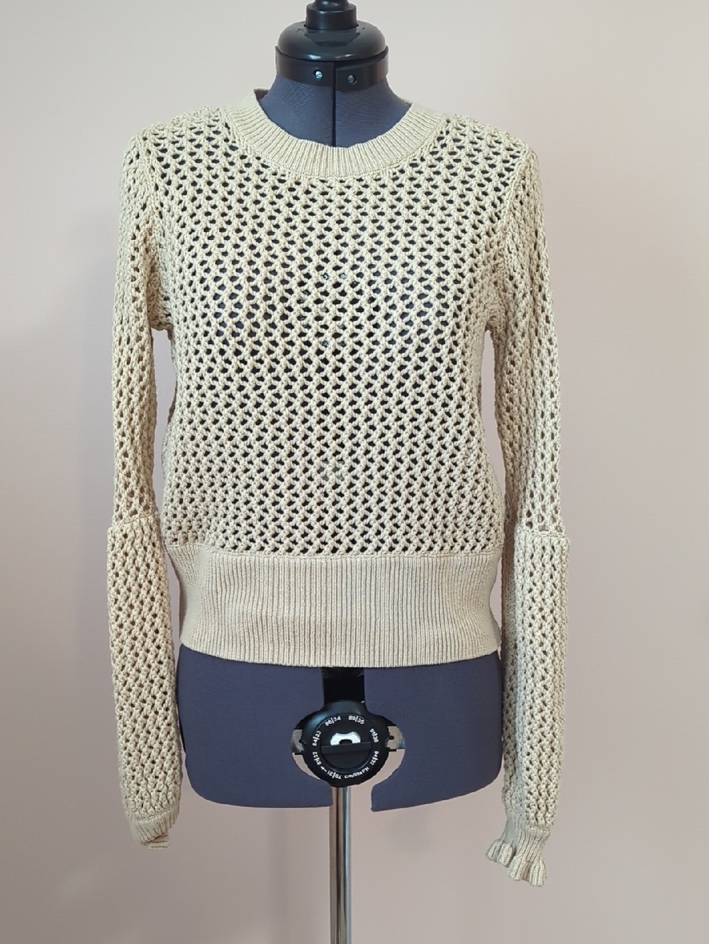 Cream Open-Knit Crewneck Sweater
